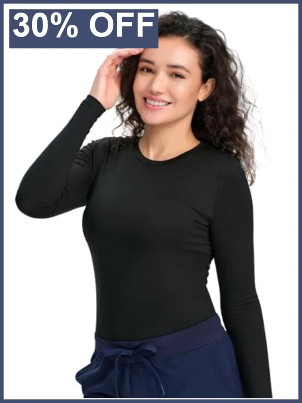 Women's Long Sleeve Underscrub Crew Neck Slim Fit Stretch Medical